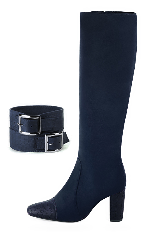 Navy blue women's calf bracelets, to wear over boots. Top view - Florence KOOIJMAN